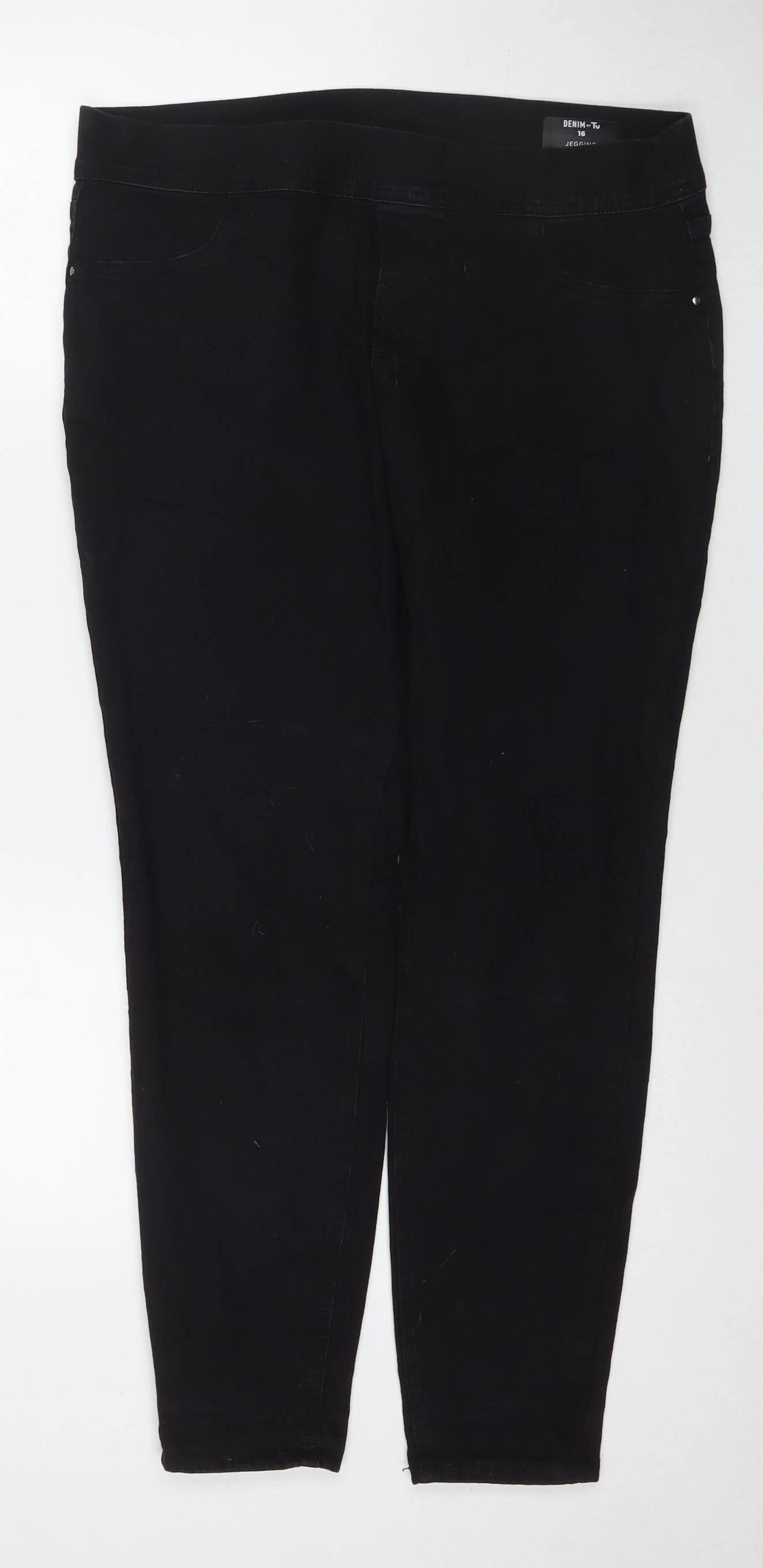 TU Womens Black Cotton Jegging Jeans Size 16 L28 in Regular