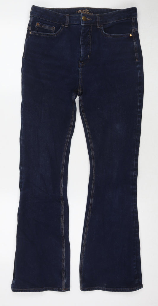 Marks and Spencer Womens Blue Cotton Bootcut Jeans Size 12 L28 in Regular Zip