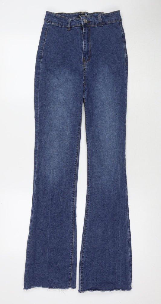 Boohoo Womens Blue Cotton Bootcut Jeans Size 10 L30 in Regular Zip