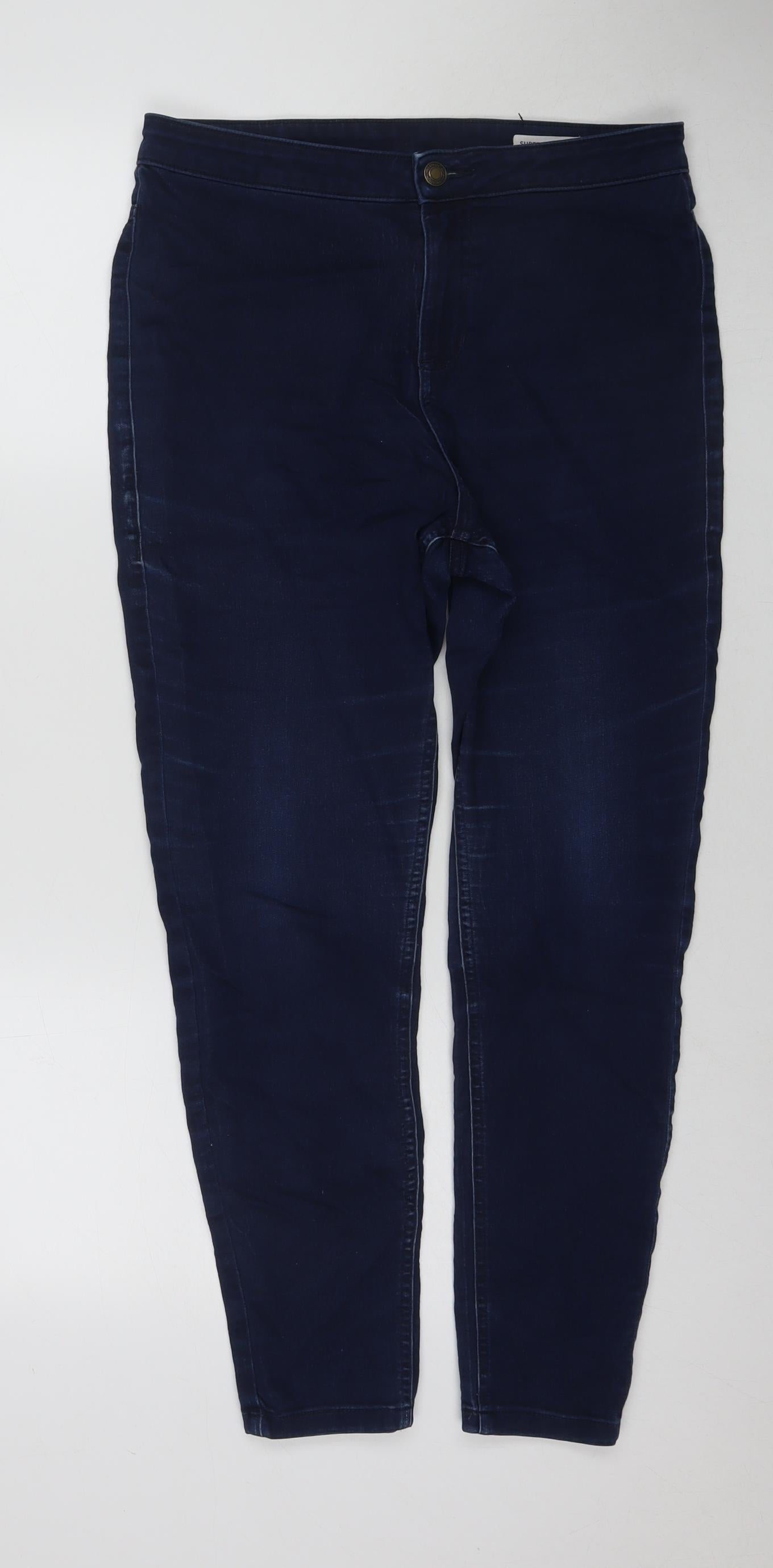 Marks and Spencer Womens Blue Polyester Blend Skinny Jeans Size 14 L26 in Regular Zip