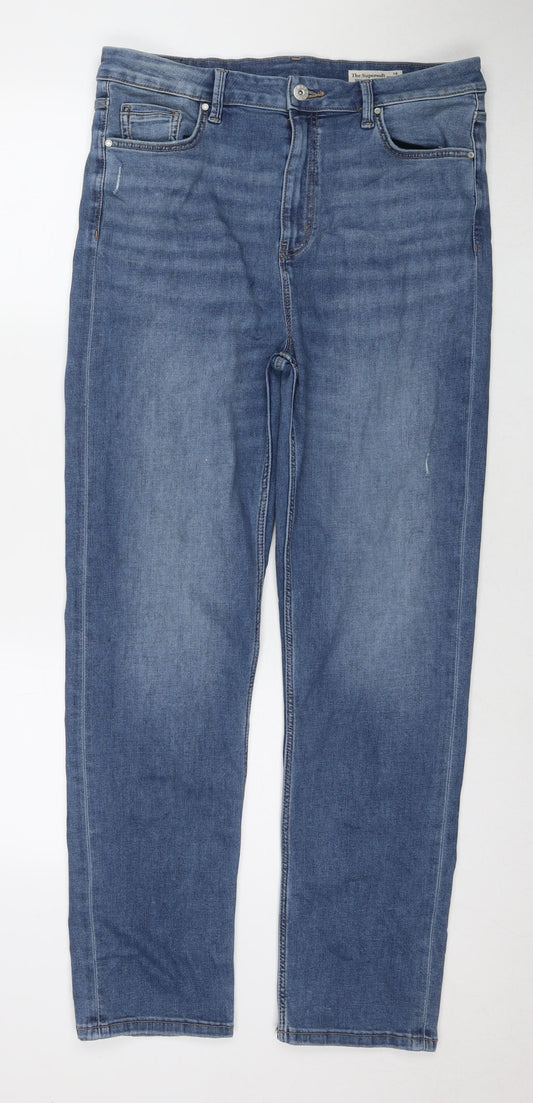 Marks and Spencer Womens Blue Polyester Blend Straight Jeans Size 16 L30 in Regular Zip