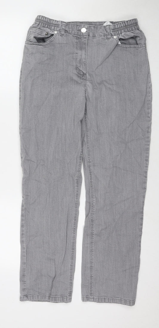 Damart Womens Grey Cotton Straight Jeans Size 14 L27 in Regular Zip