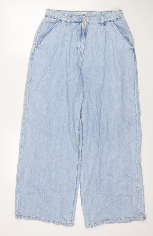 Denim & Co. Womens Blue Cotton Wide-Leg Jeans Size 10 L28 in Regular Zip