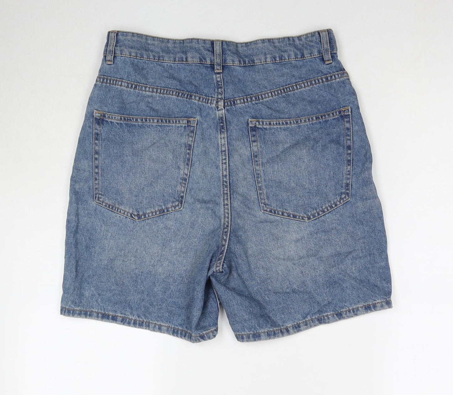 Divided by H&M Womens Blue Cotton Mom Shorts Size 12 L5 in Regular Zip