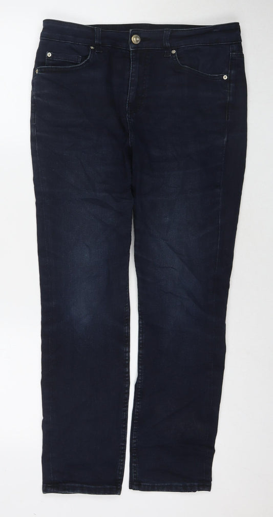 Marks and Spencer Womens Blue Cotton Straight Jeans Size 12 L26 in Regular Zip