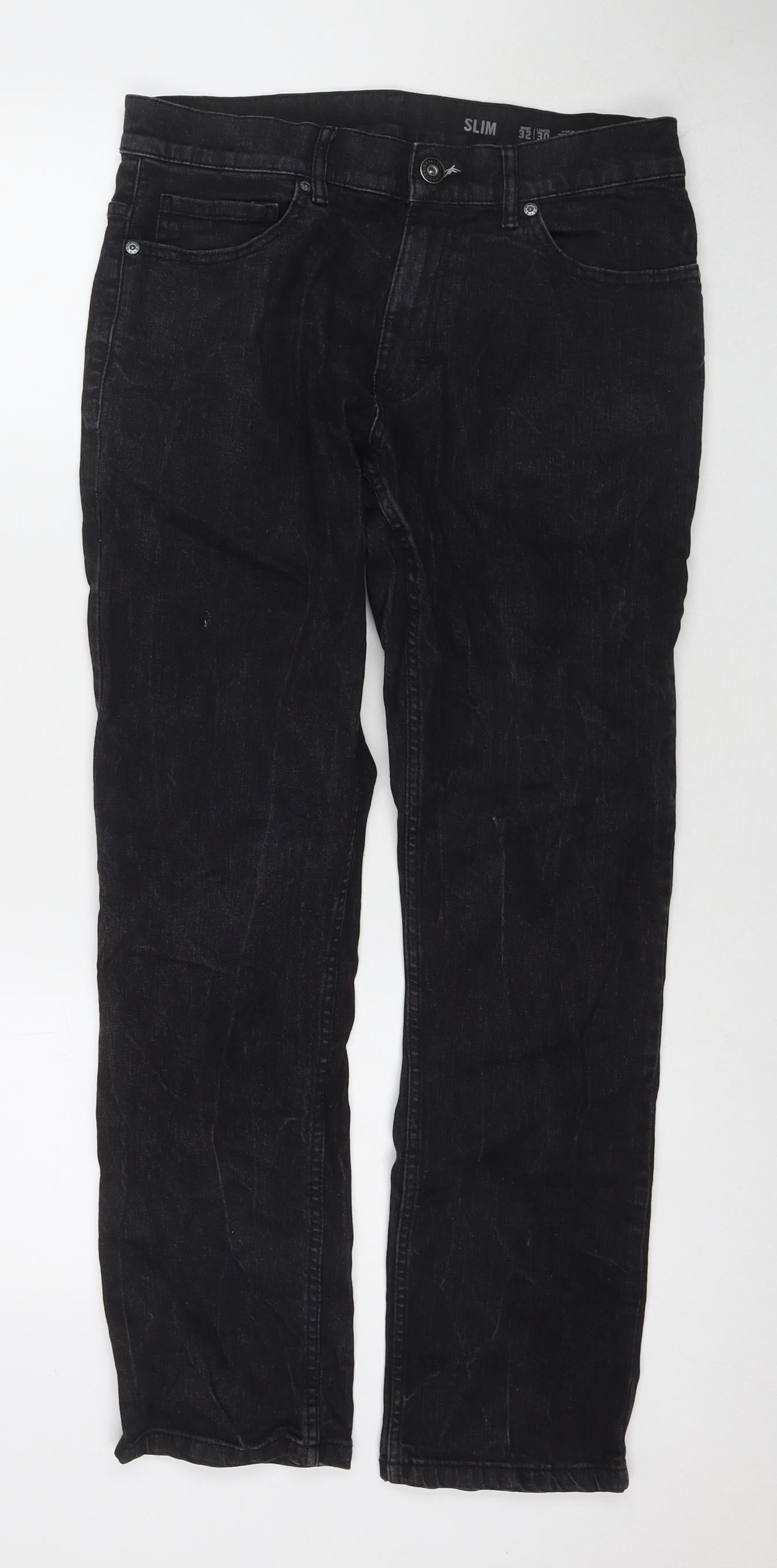 F&F Mens Black Cotton Straight Jeans Size 30 in L32 in Regular Zip