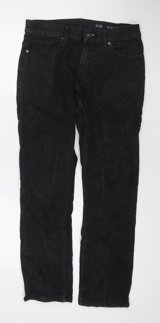 F&F Mens Black Cotton Straight Jeans Size 30 in L32 in Regular Zip