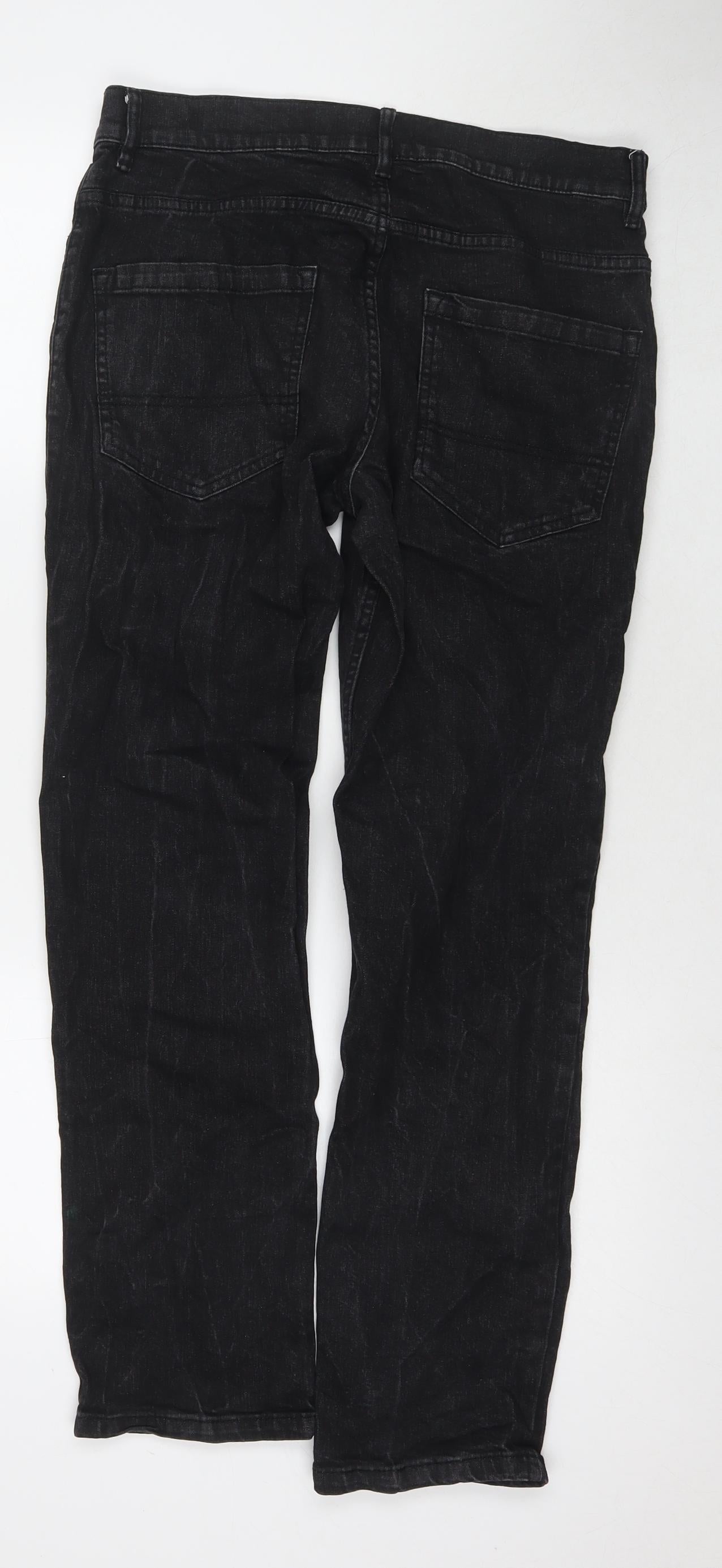 F&F Mens Black Cotton Straight Jeans Size 30 in L32 in Regular Zip