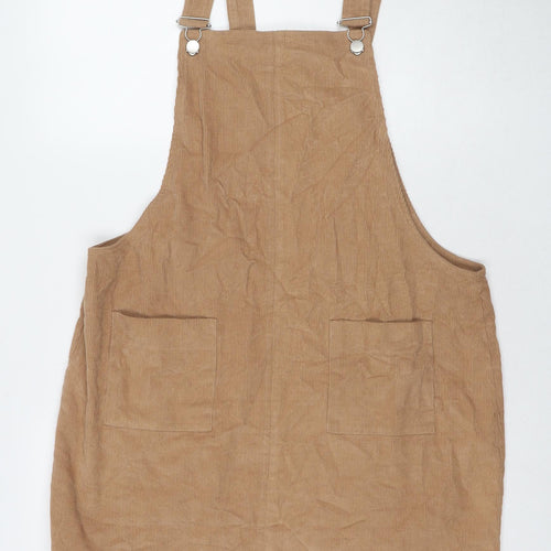 George Womens Beige Cotton Pinafore/Dungaree Dress Size 16 Square Neck Zip