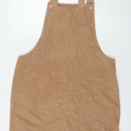 George Womens Beige Cotton Pinafore/Dungaree Dress Size 16 Square Neck Zip