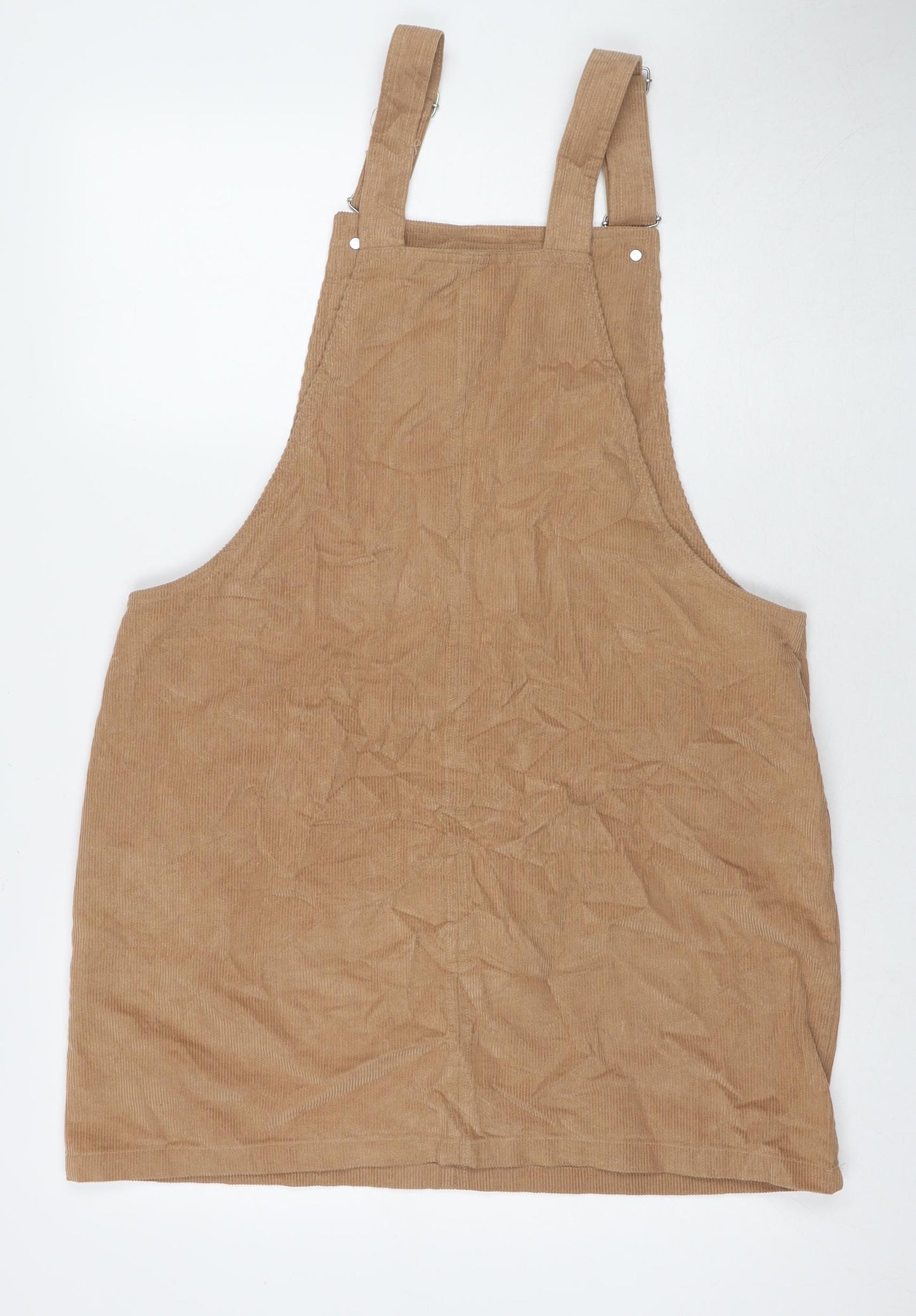 George Womens Beige Cotton Pinafore/Dungaree Dress Size 16 Square Neck Zip