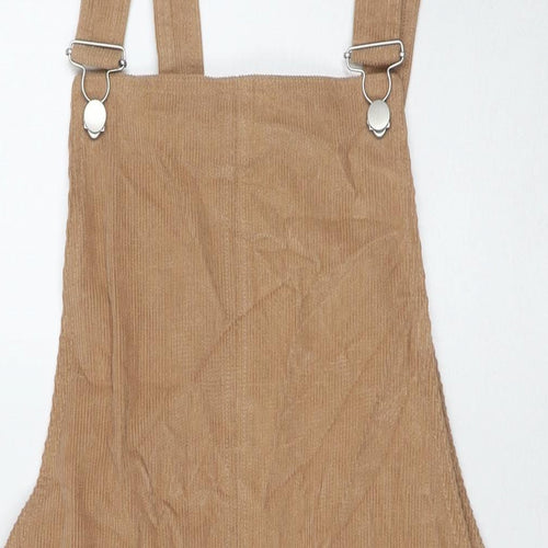 George Womens Beige Cotton Pinafore/Dungaree Dress Size 16 Square Neck Zip