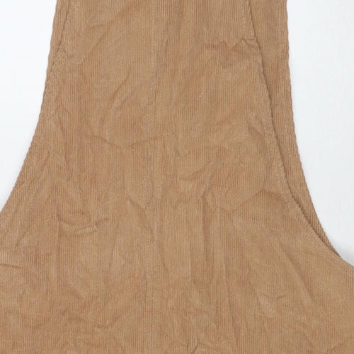 George Womens Beige Cotton Pinafore/Dungaree Dress Size 16 Square Neck Zip