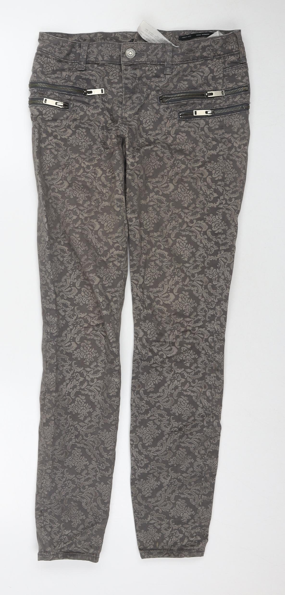 Zara Womens Beige Paisley Cotton Skinny Jeans Size 6 L28 in Regular Zip