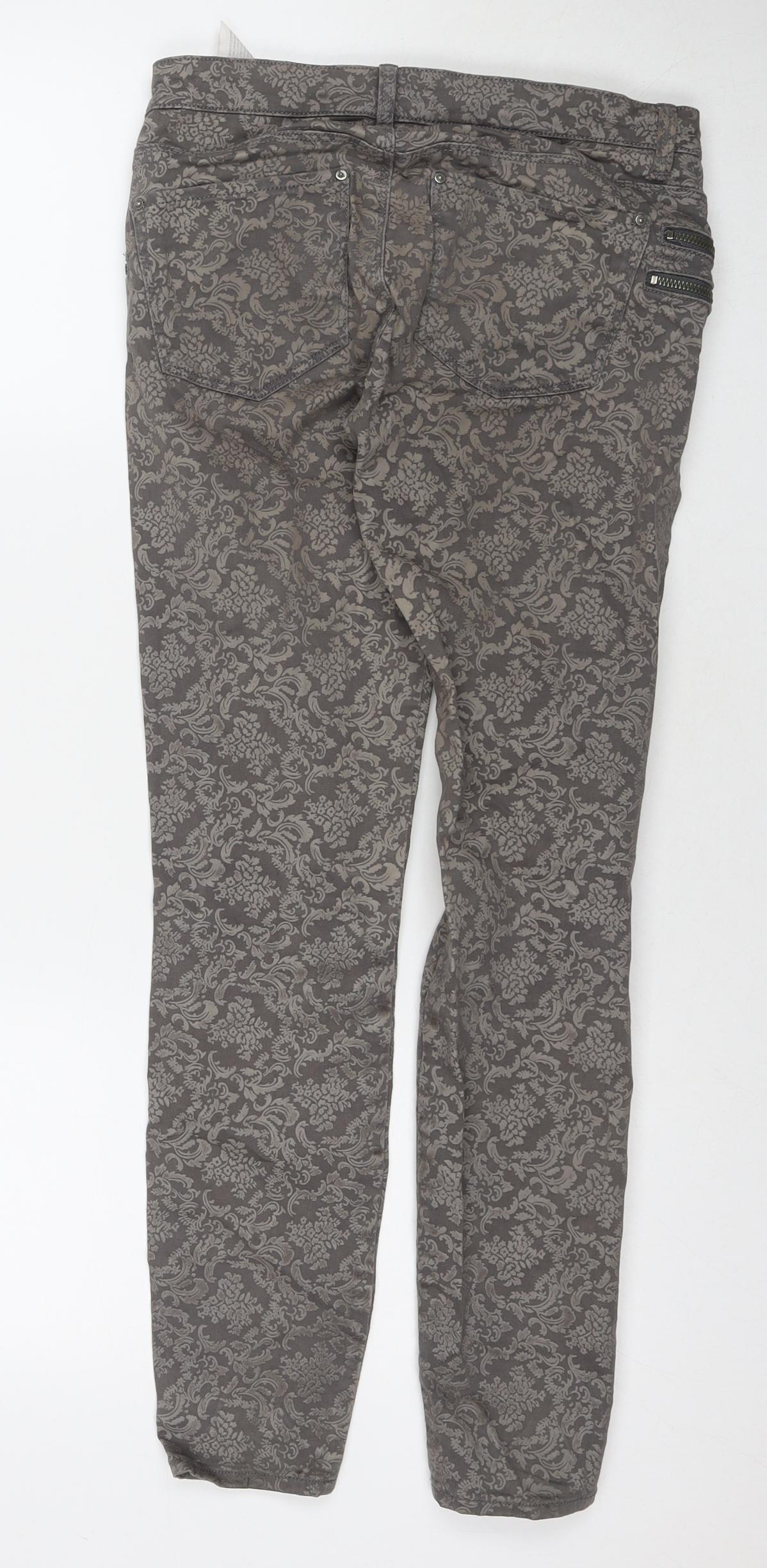 Zara Womens Beige Paisley Cotton Skinny Jeans Size 6 L28 in Regular Zip