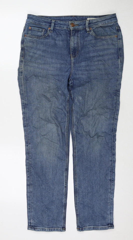 Marks and Spencer Womens Blue Cotton Straight Jeans Size 12 L28 in Regular Zip