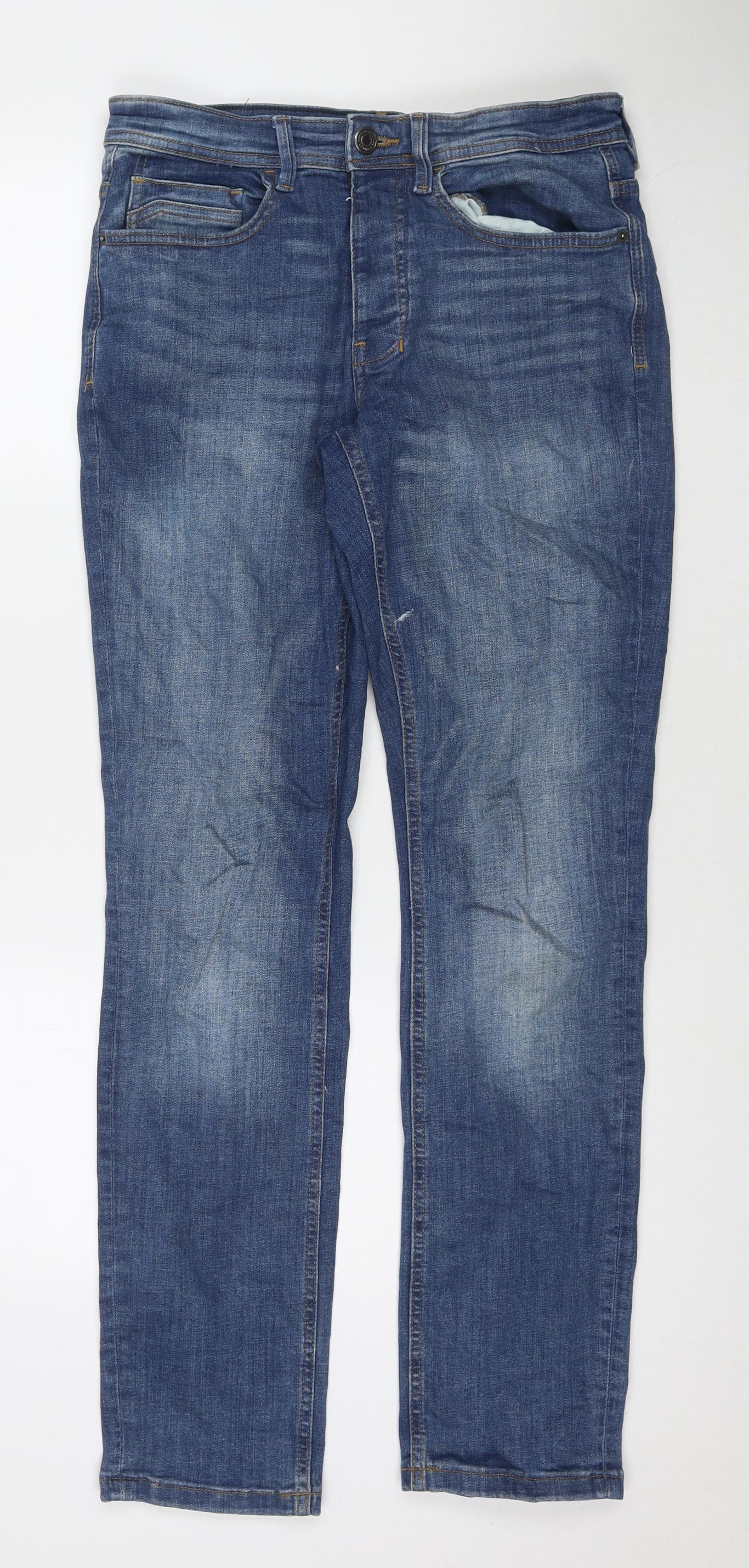 Denim & Co. Mens Blue Cotton Straight Jeans Size 30 in L32 in Regular Zip