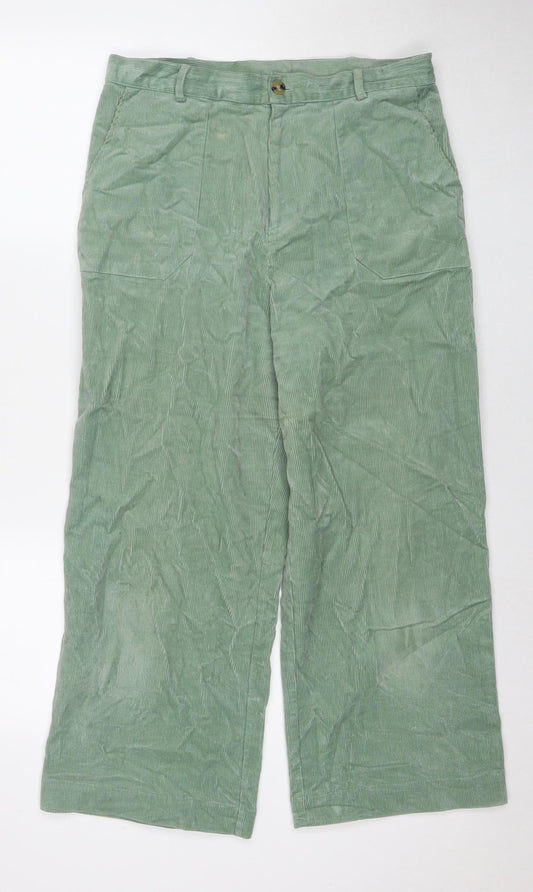 Oliver Bonas Womens Green Cotton Trousers Size 12 L24 in Regular Zip