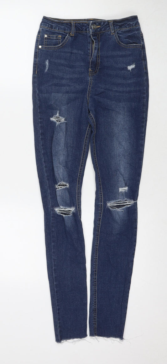 Missguided Womens Blue Cotton Skinny Jeans Size 8 L28 in Regular Zip