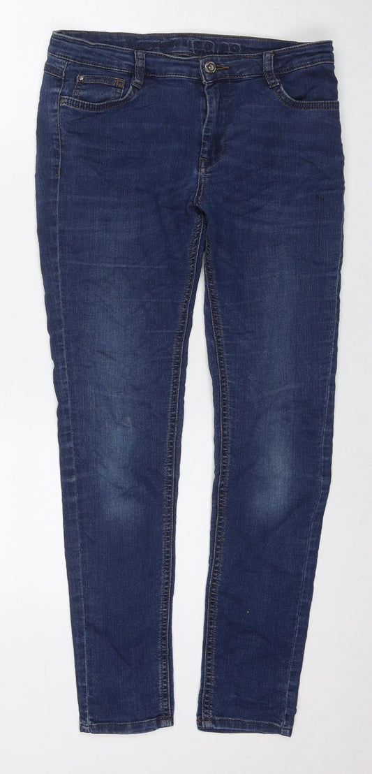 Marks and Spencer Womens Blue Cotton Straight Jeans Size 10 L27 in Regular Zip