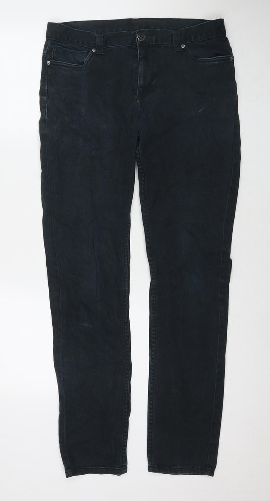 Marks and Spencer Mens Blue Cotton Straight Jeans Size 32 in L34 in Regular Zip