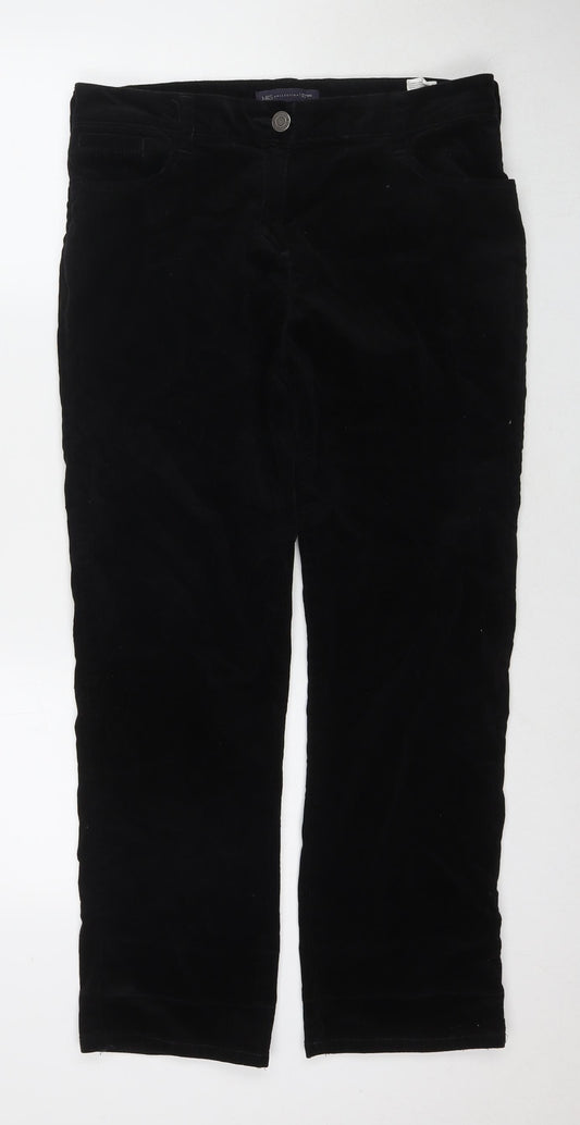 Marks and Spencer Womens Black Cotton Trousers Size 14 L27 in Regular Zip