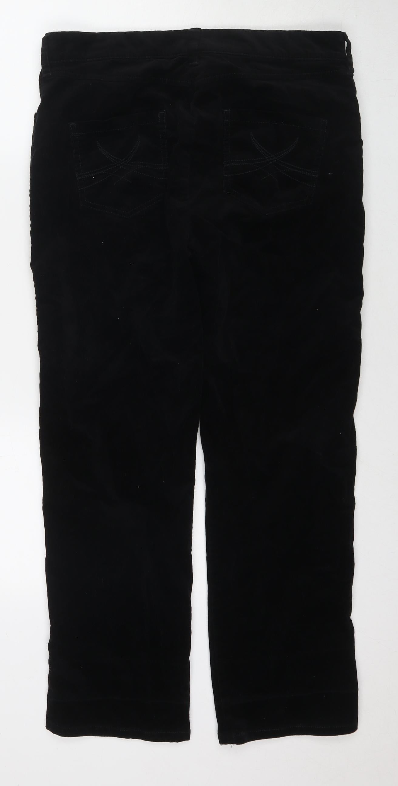 Marks and Spencer Womens Black Cotton Trousers Size 14 L27 in Regular Zip