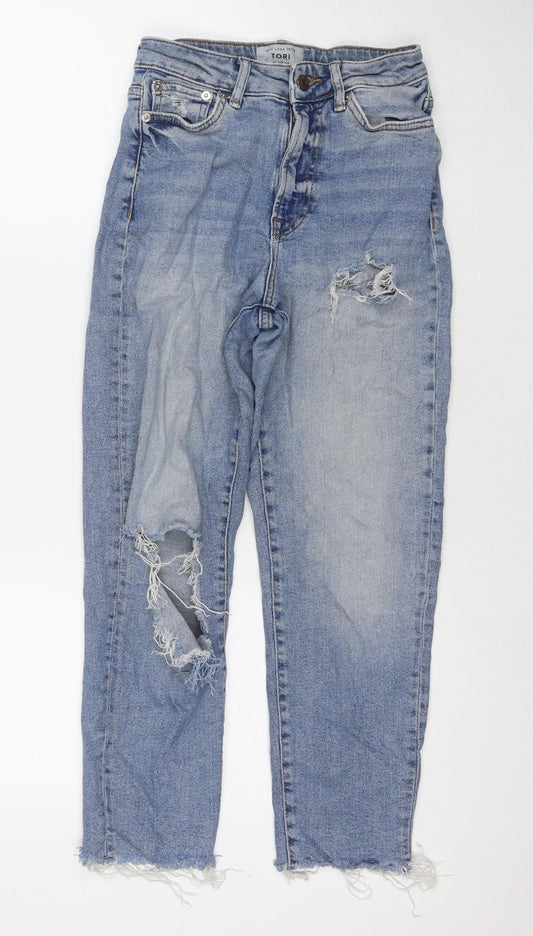 New Look Womens Blue Cotton Cropped Jeans Size 8 L24 in Regular Zip