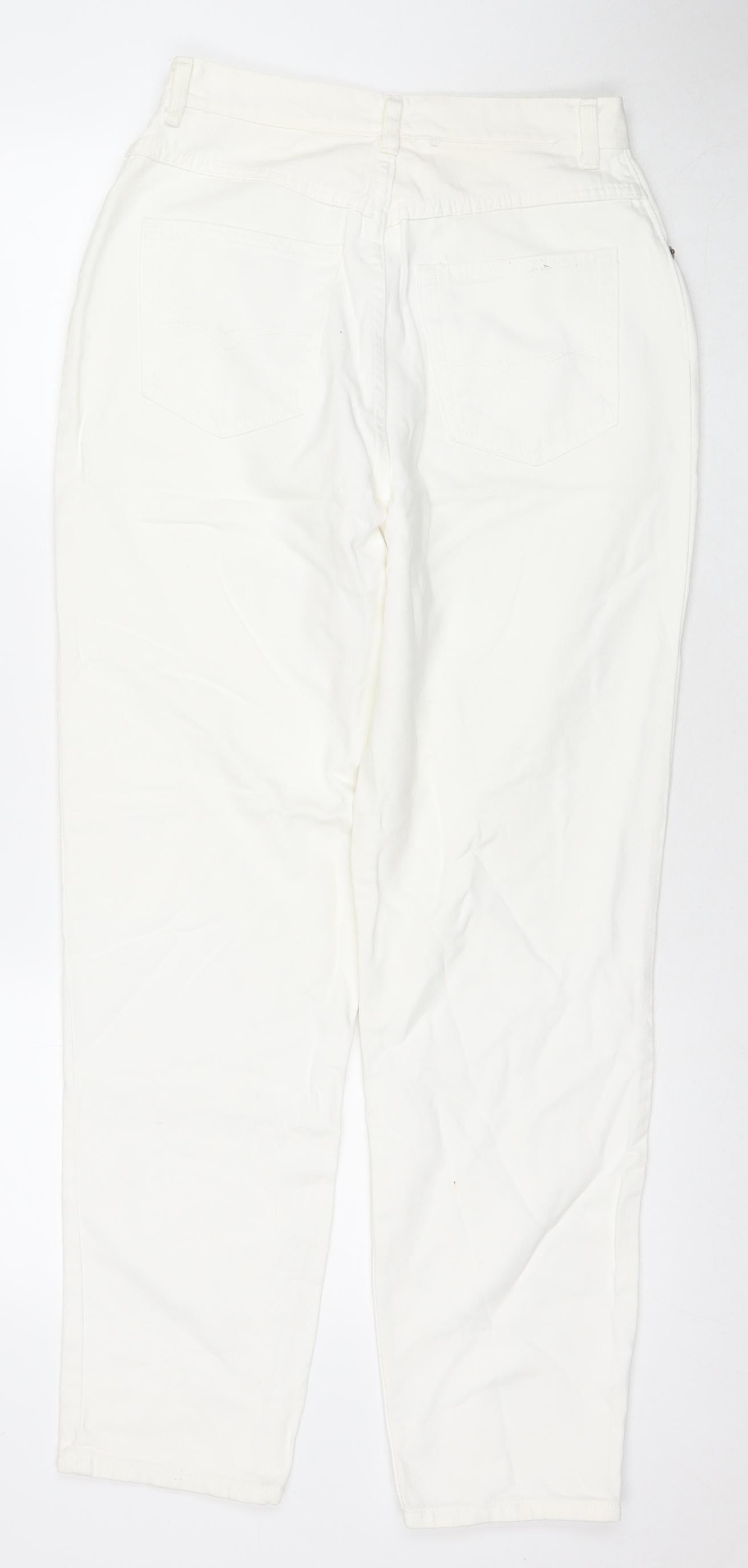 St Michael Womens White Cotton Straight Jeans Size 12 L28 in Regular Zip