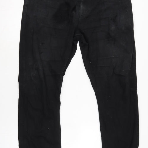 Denim & Co. Mens Black Cotton Blend Straight Jeans Size 36 in L28 in Regular Tie