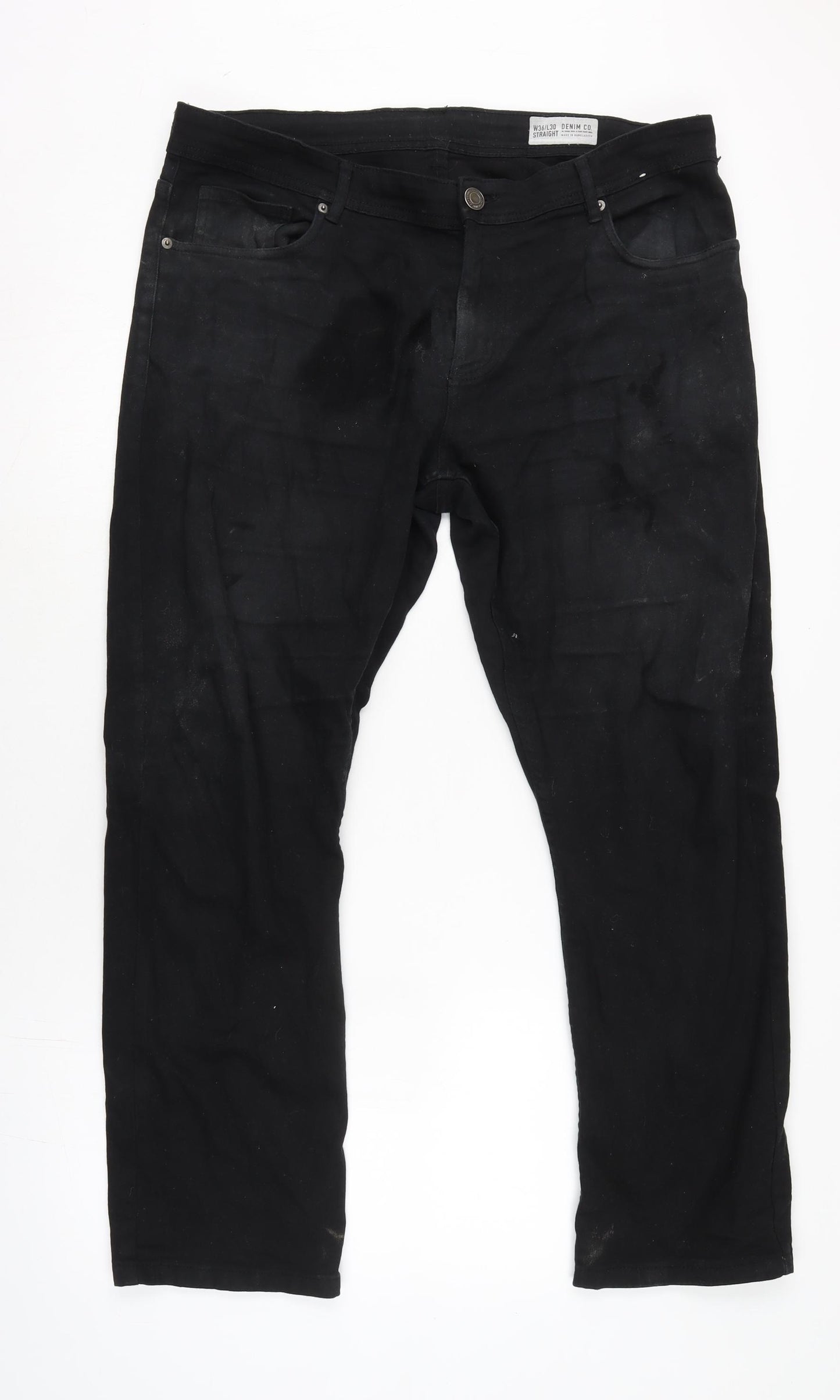 Denim & Co. Mens Black Cotton Blend Straight Jeans Size 36 in L28 in Regular Tie