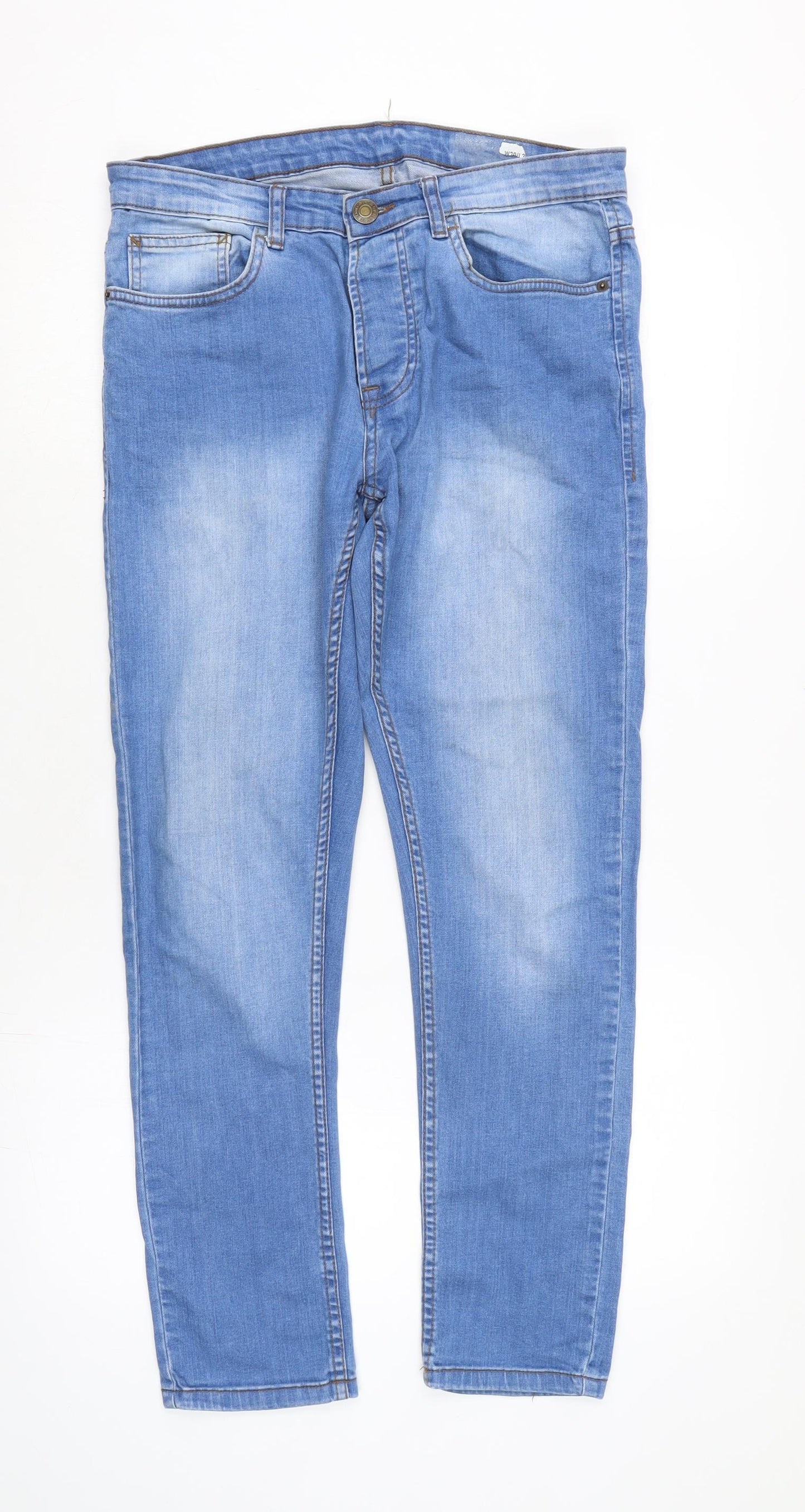 Denim & Co. Mens Blue Cotton Blend Straight Jeans Size 30 in L30 in Regular Button