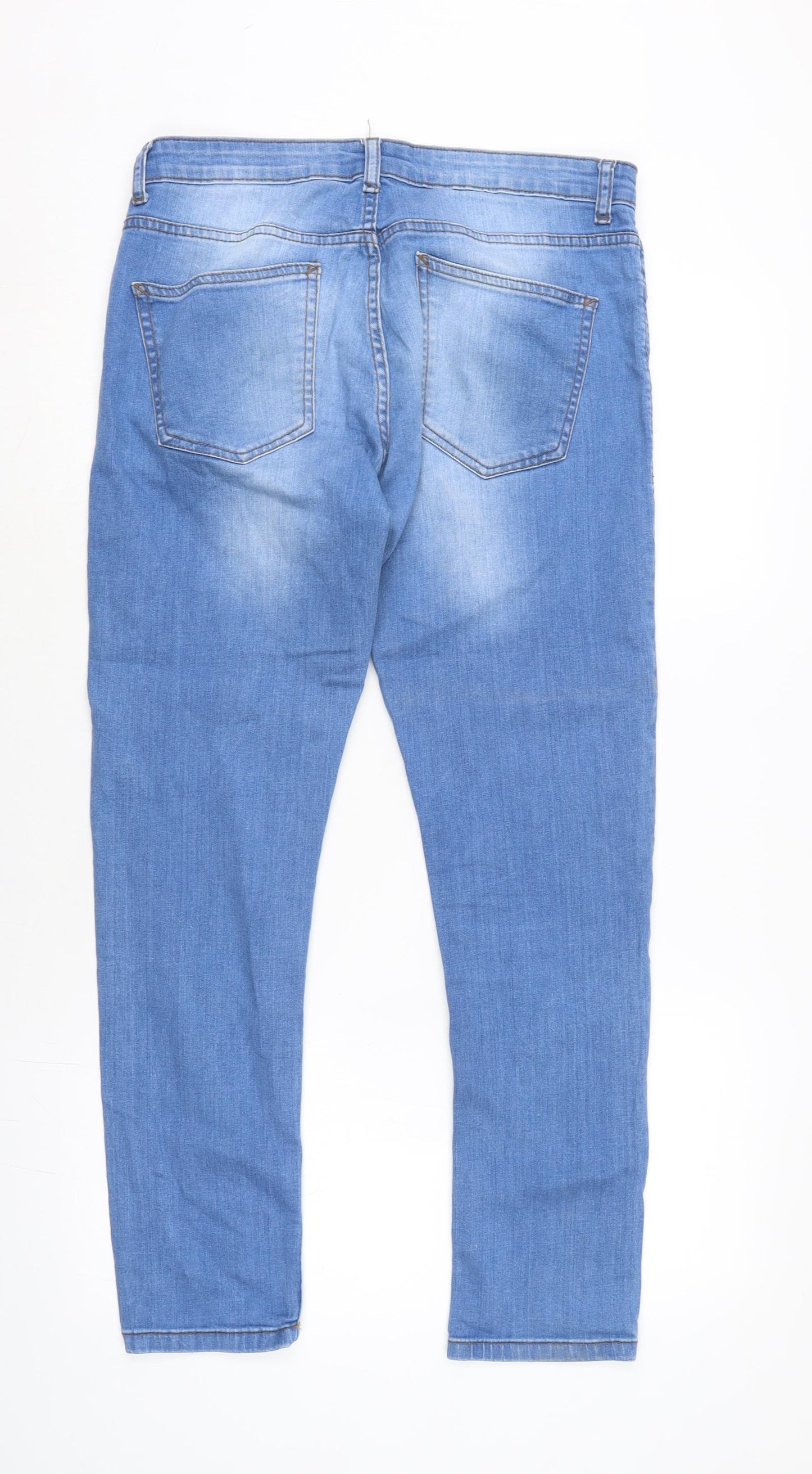 Denim & Co. Mens Blue Cotton Blend Straight Jeans Size 30 in L30 in Regular Button