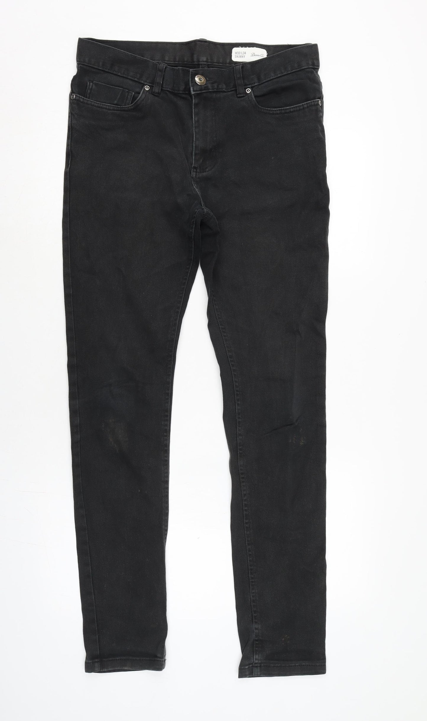 Denim & Co. Mens Grey Cotton Blend Straight Jeans Size 32 in L34 in Regular Zip