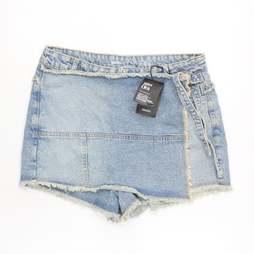 Rita ora Womens Blue Cotton Wrap Shorts Size 12 Regular Zip - Skort.