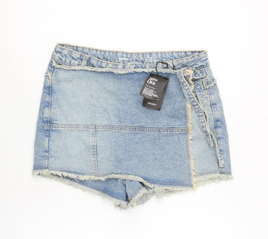 Rita ora Womens Blue Cotton Wrap Shorts Size 12 Regular Zip - Skort.