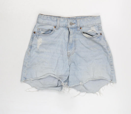 H&M Womens Blue Cotton Cut-Off Shorts Size 6 Regular Zip - Distressed