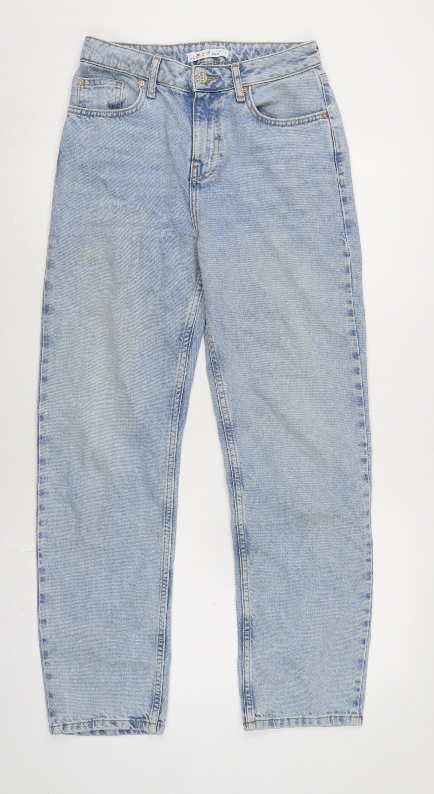 Denim & Co. Womens Blue Cotton Straight Jeans Size 8 L29 in Regular Zip