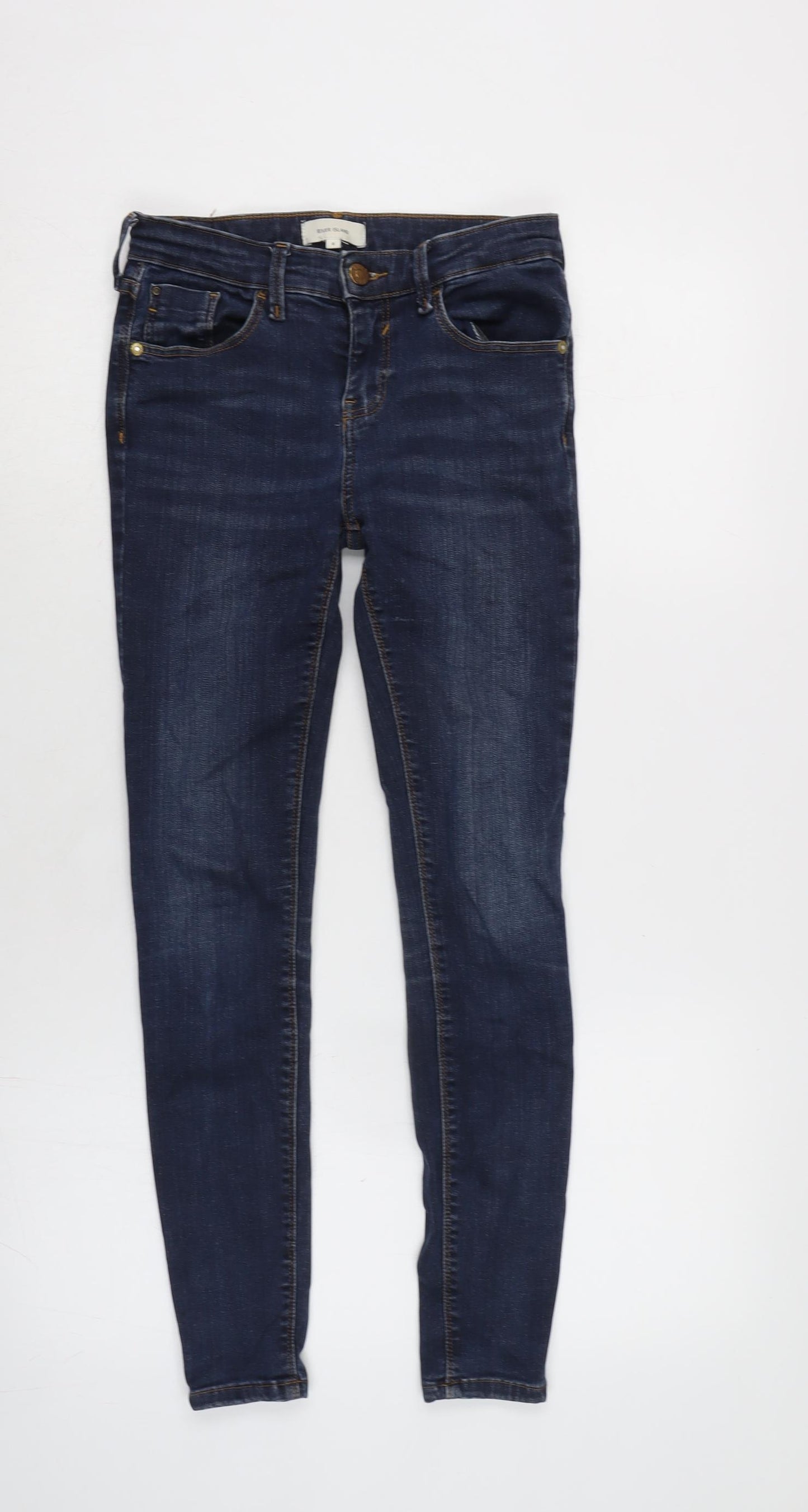 River Island Womens Blue Cotton Blend Tapered Jeans Size 8 L26.5 in Regular Zip