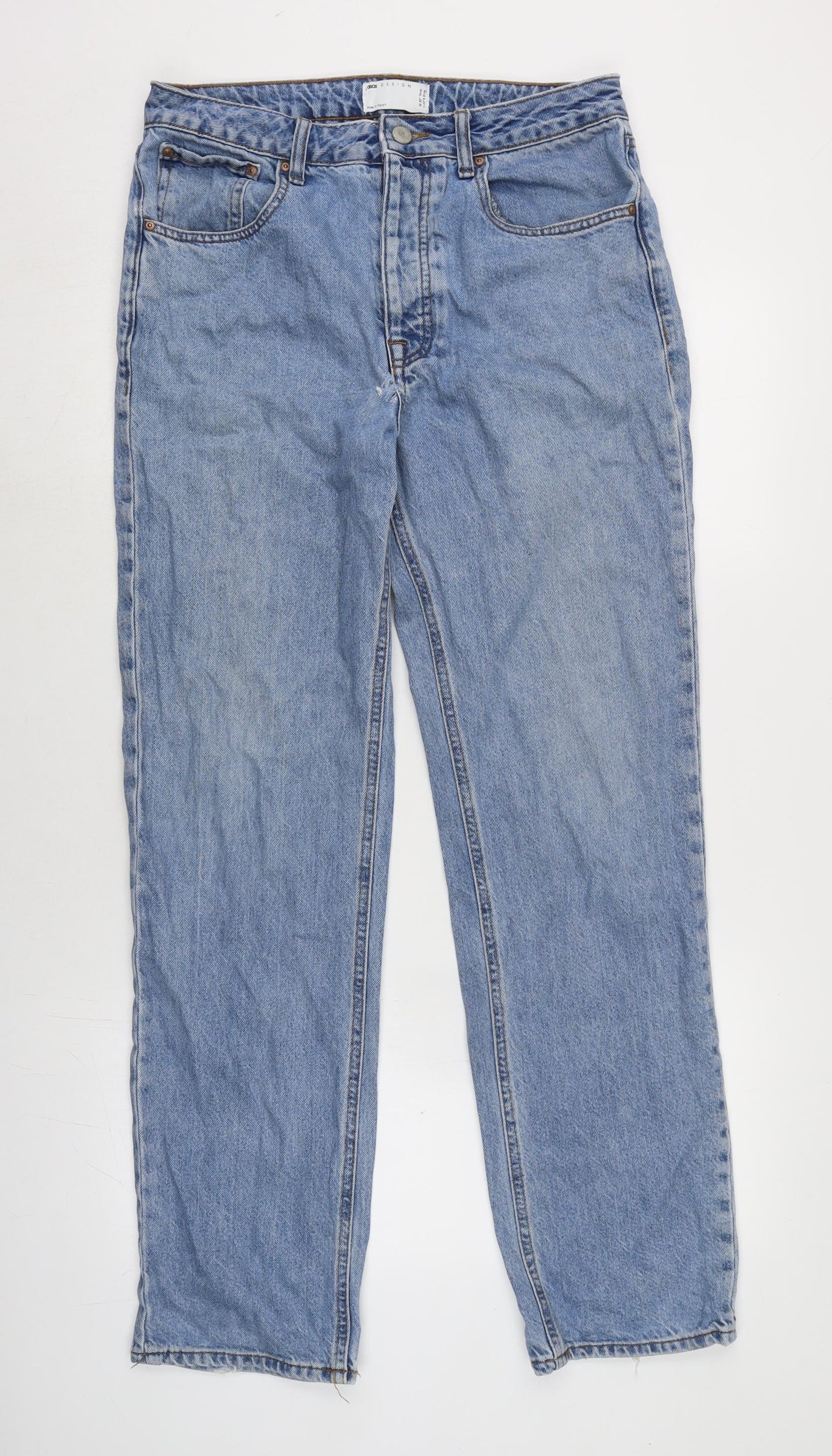 ASOS Mens Blue Cotton Straight Jeans Size 30 in L32 in Regular Button - Fraying to hem.