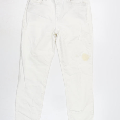 White Stuff Womens White Cotton Blend Straight Jeans Size 8 L25 in Regular Zip