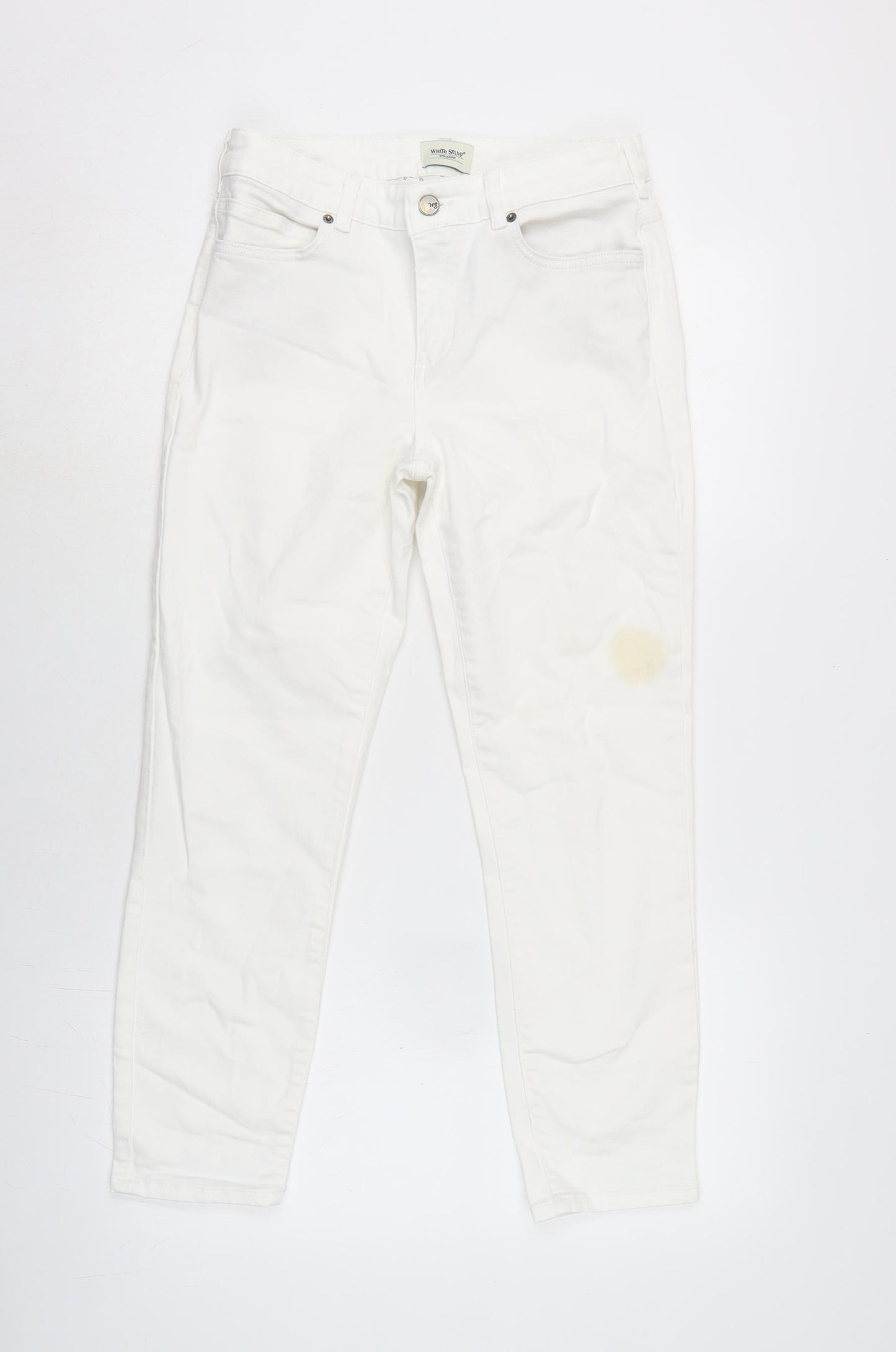 White Stuff Womens White Cotton Blend Straight Jeans Size 8 L25 in Regular Zip