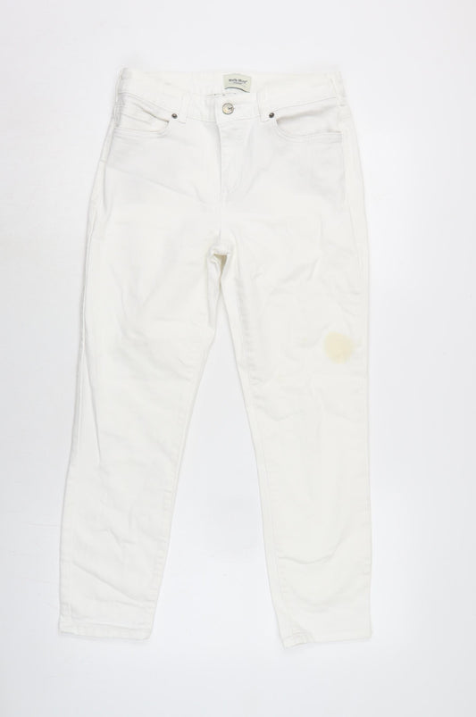 White Stuff Womens White Cotton Blend Straight Jeans Size 8 L25 in Regular Zip