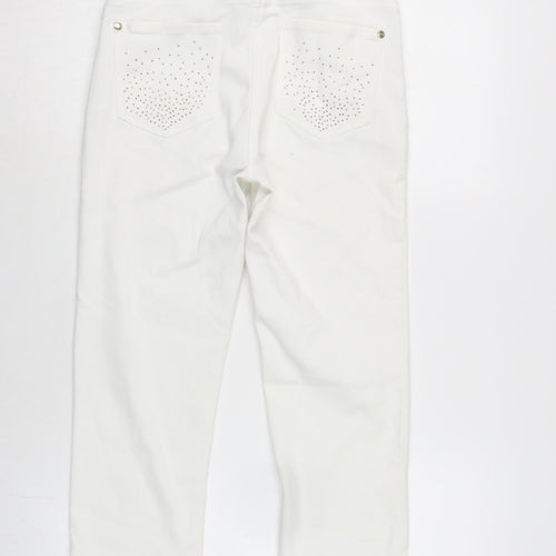 Per Una Womens White Cotton Blend Cropped Jeans Size 8 L21 in Regular Zip - Beaded detail to pockets.