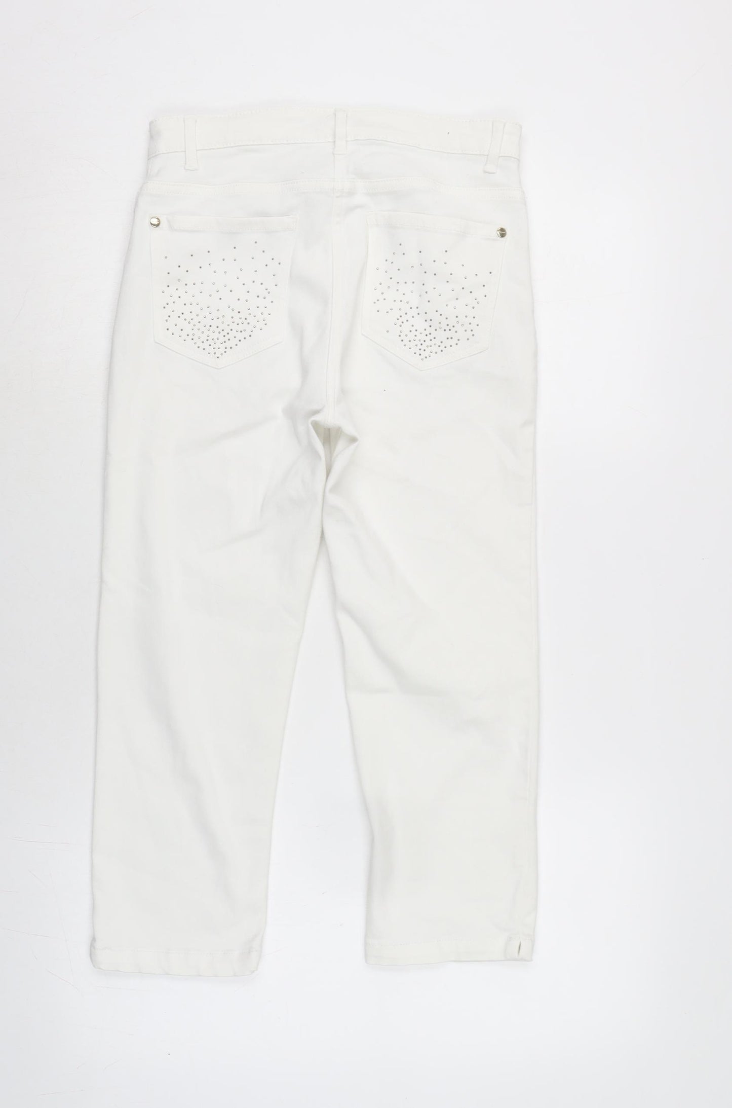 Per Una Womens White Cotton Blend Cropped Jeans Size 8 L21 in Regular Zip - Beaded detail to pockets.