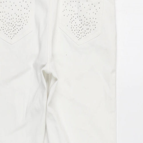 Per Una Womens White Cotton Blend Cropped Jeans Size 8 L21 in Regular Zip - Beaded detail to pockets.