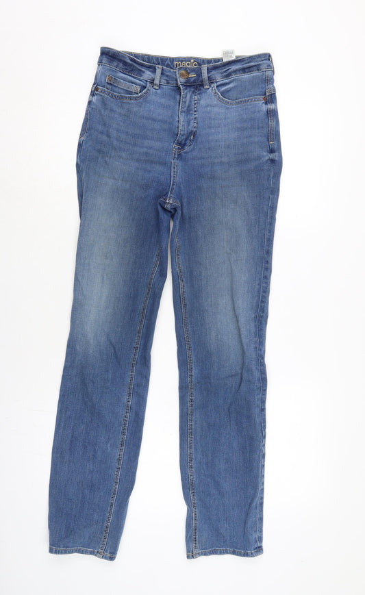 Marks and Spencer Womens Blue Cotton Blend Straight Jeans Size 10 L28 in Regular Zip