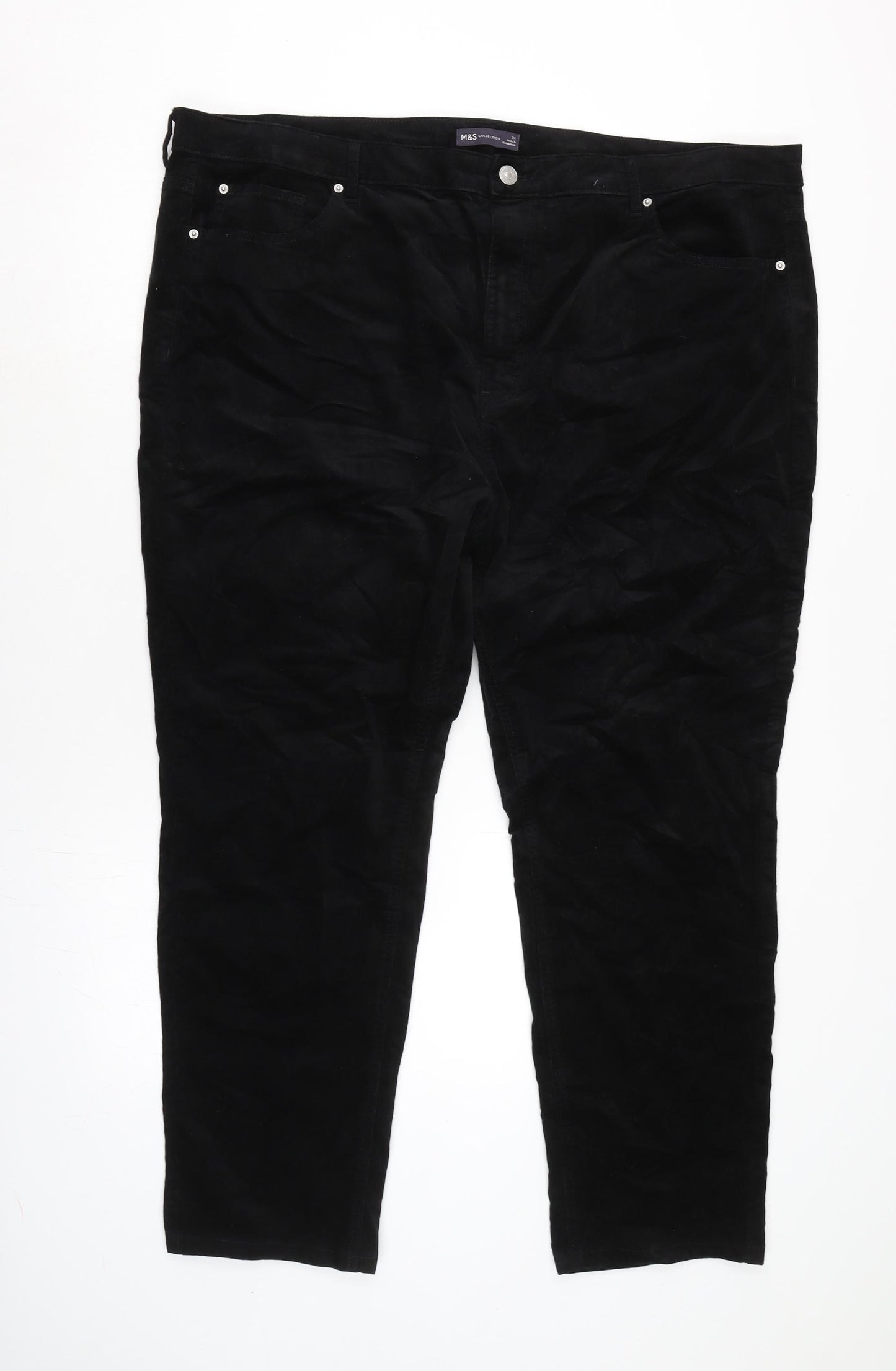 Marks and Spencer Womens Black Cotton Trousers Size 24 L27.5 in Regular Zip