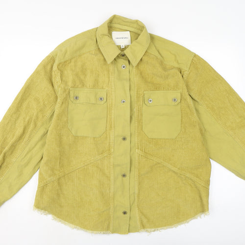 Thread & supply Womens Yellow Cotton Basic Button-Up Size S Collared - Raw Hem