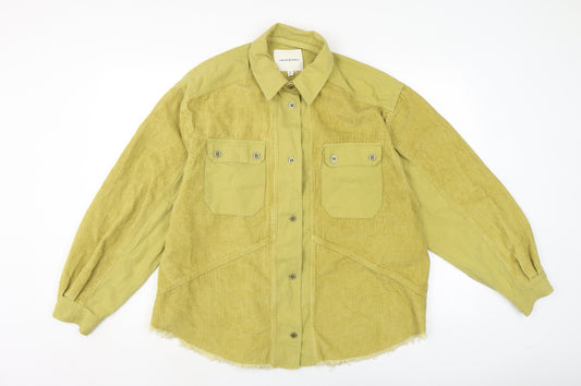 Thread & supply Womens Yellow Cotton Basic Button-Up Size S Collared - Raw Hem